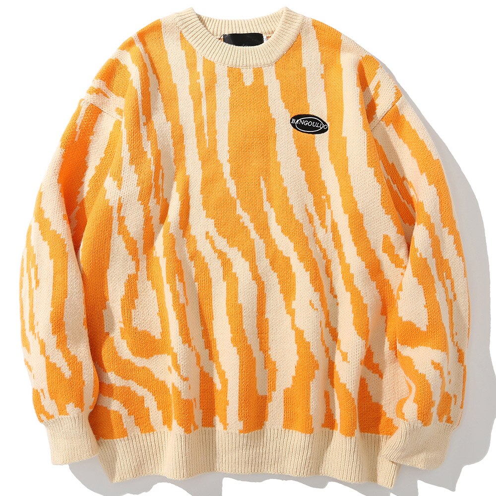 "Orange Wave" Unisex Men Women Streetwear Graphic Sweater Daulet Apparel
