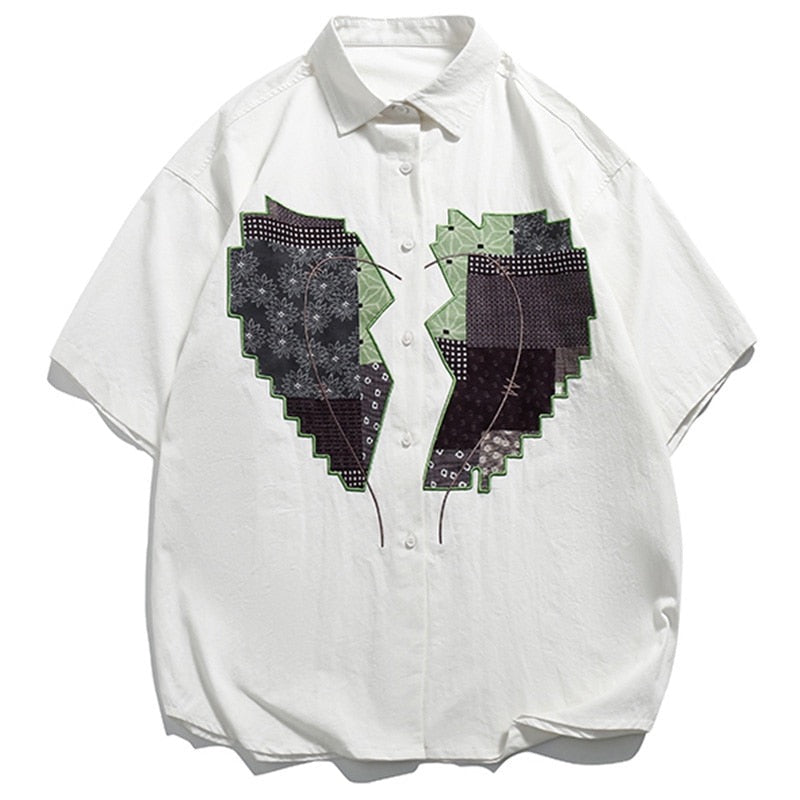 "Retro Heart" Graphic Streetwear Men Women Unisex Button Shirt Daulet Apparel