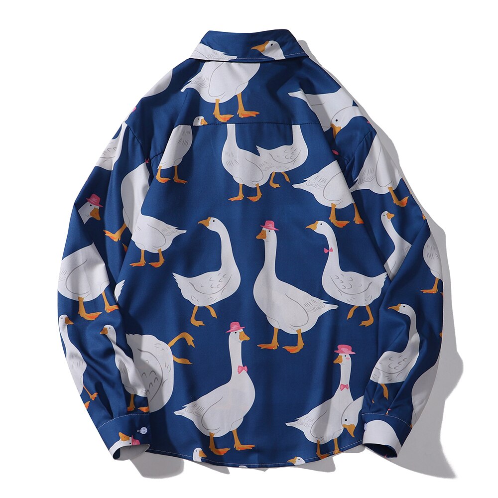 "Duckie" Unisex Men Women Streetwear Graphic Button Up Shirt Daulet Apparel